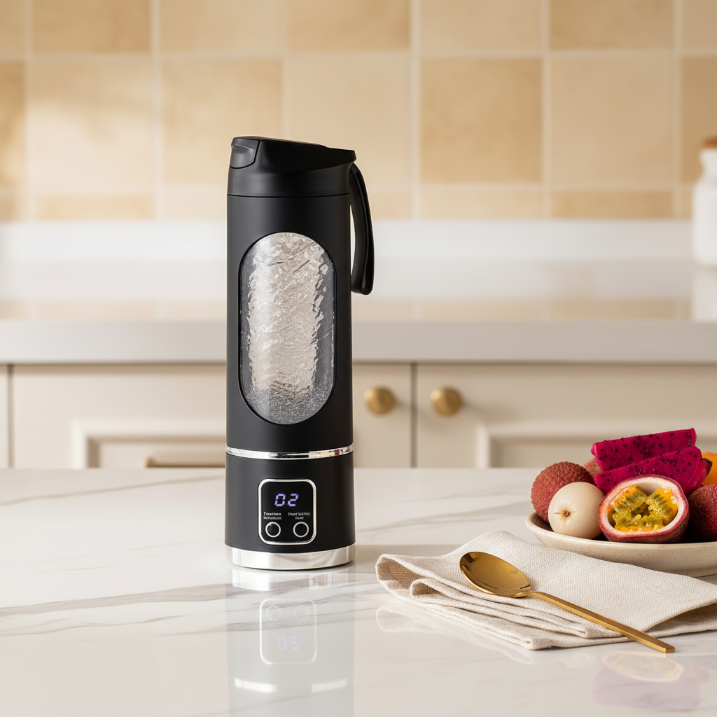 Luxury marble product shot with exotic fruits and gold accents